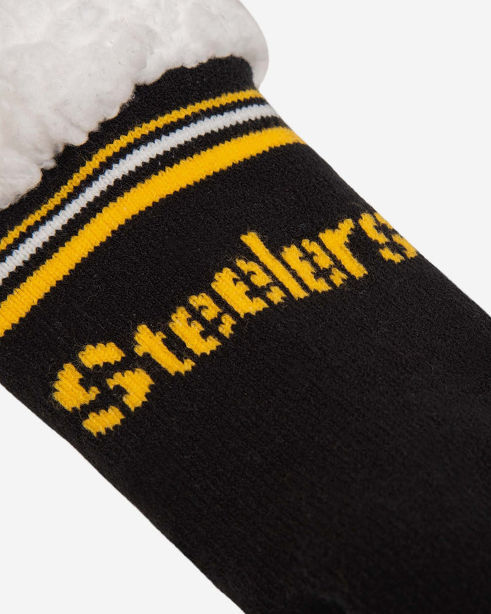 Pittsburgh Steelers Womens Stripe Logo Tall Footy Slipper Socks FOCO - FOCO.com