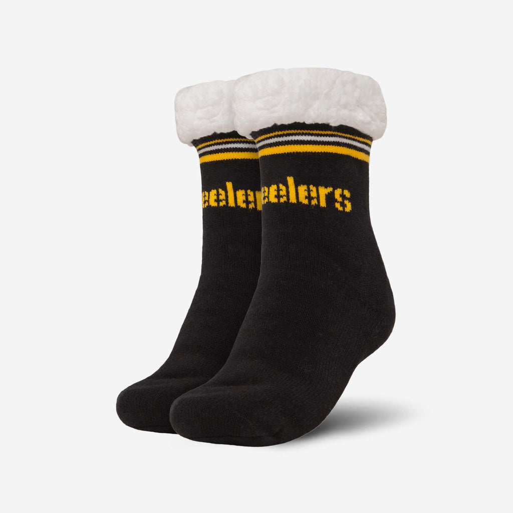 Pittsburgh Steelers Womens Stripe Logo Tall Footy Slipper Socks FOCO - FOCO.com