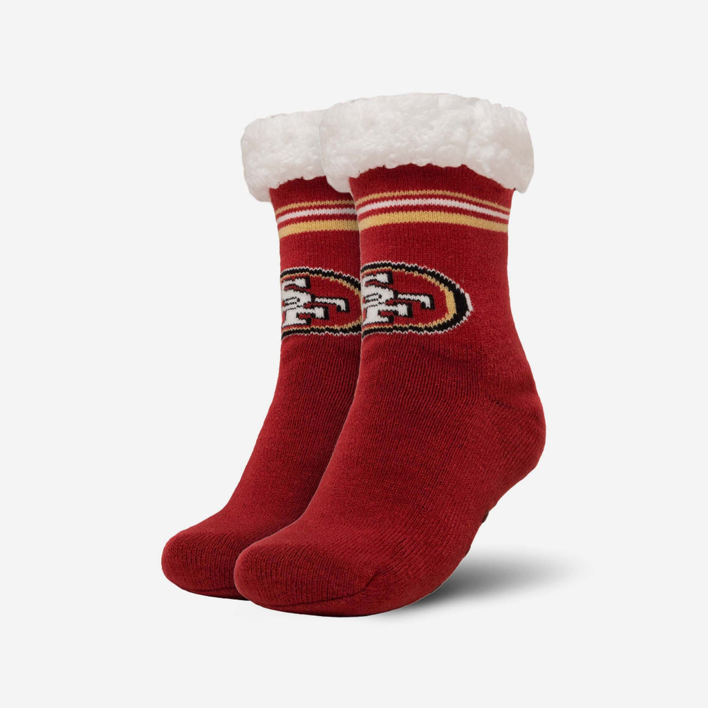 San Francisco 49ers Womens Stripe Logo Tall Footy Slipper Socks FOCO - FOCO.com