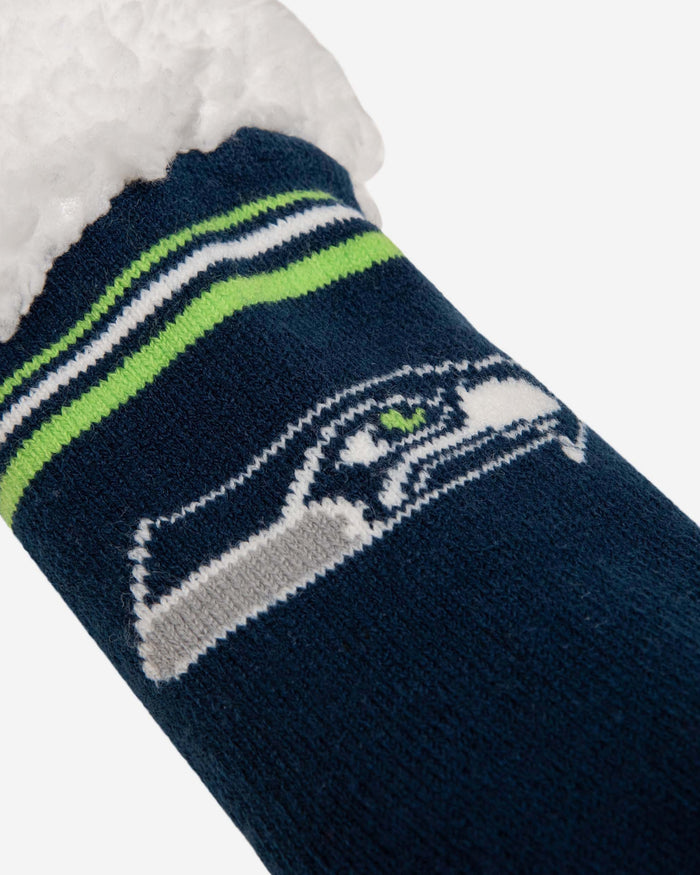 Seattle Seahawks Womens Stripe Logo Tall Footy Slipper Socks FOCO - FOCO.com