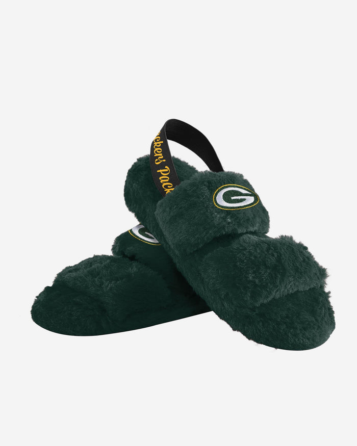 Green Bay Packers Womens Heel Strap Wordmark Fur Slide FOCO - FOCO.com