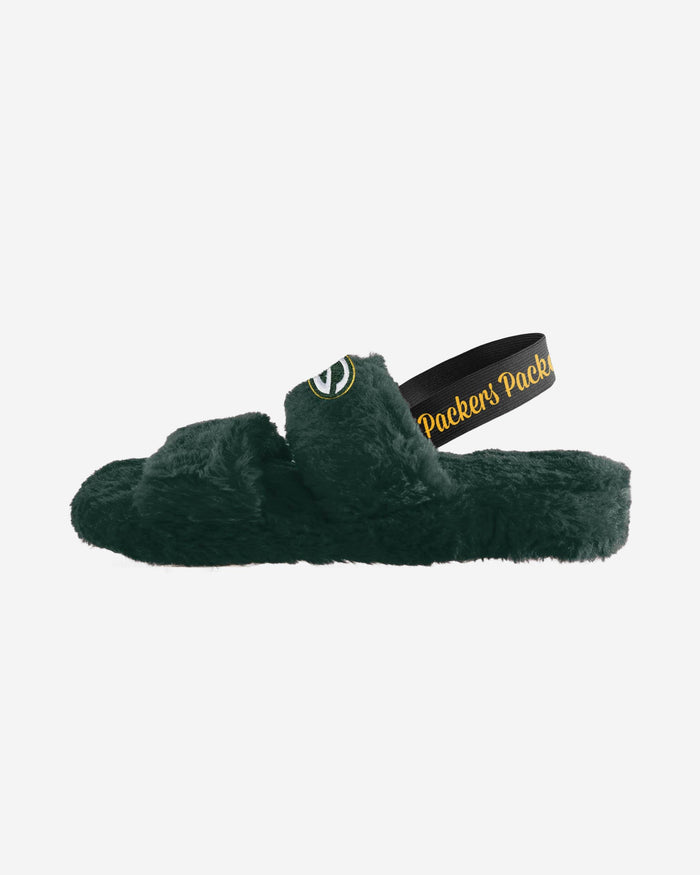 Green Bay Packers Womens Heel Strap Wordmark Fur Slide FOCO - FOCO.com