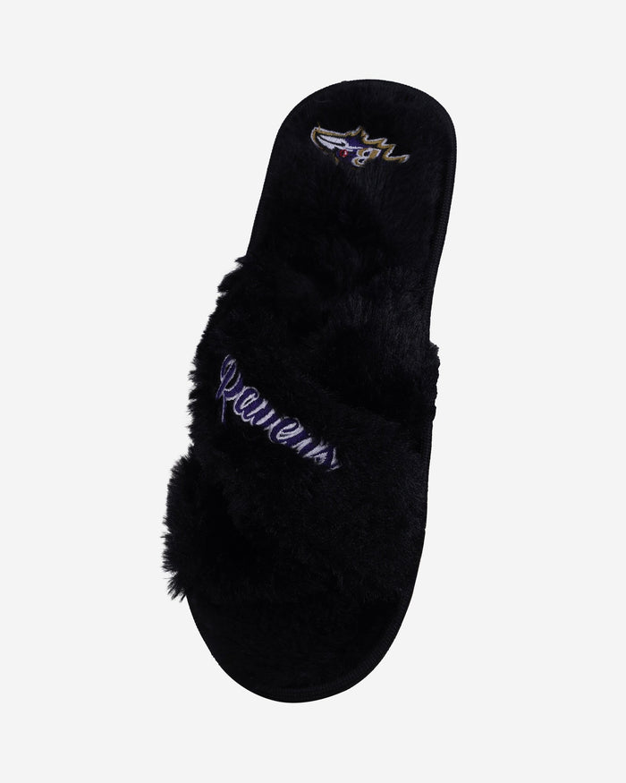 Baltimore Ravens Womens Script Wordmark Fur Cross Slide FOCO - FOCO.com