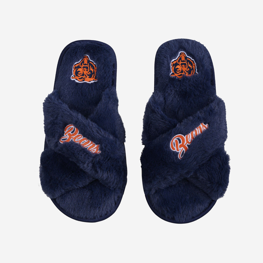 Chicago Bears Womens Script Wordmark Fur Cross Slide FOCO S - FOCO.com