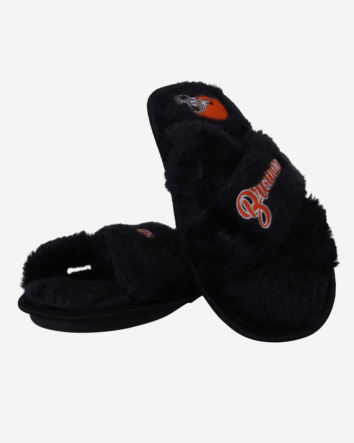 Cleveland Browns Womens Script Wordmark Fur Cross Slide FOCO - FOCO.com