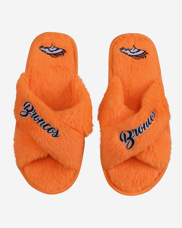 Denver Broncos Womens Script Wordmark Fur Cross Slide FOCO S - FOCO.com
