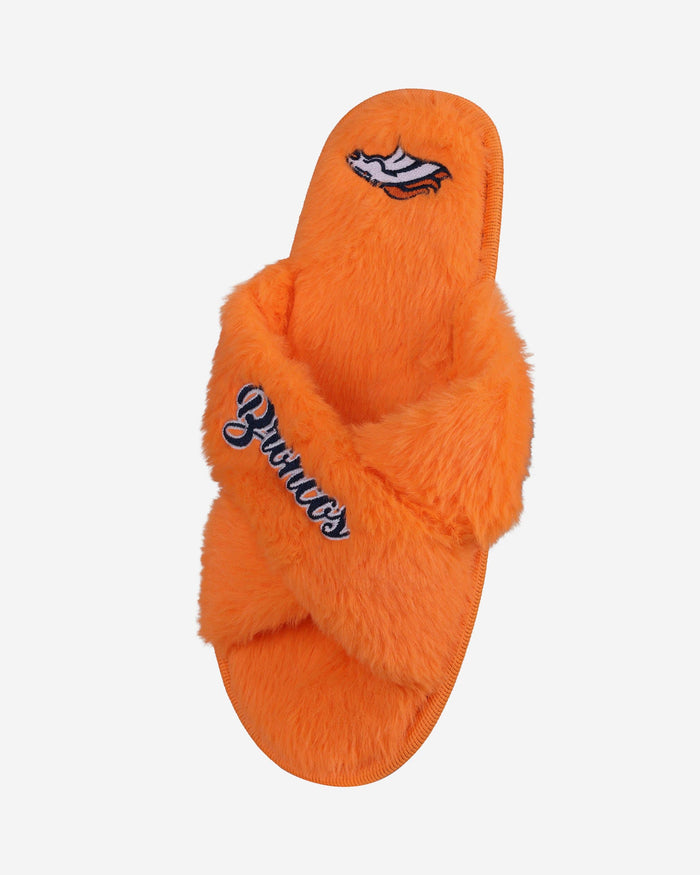 Denver Broncos Womens Script Wordmark Fur Cross Slide FOCO - FOCO.com