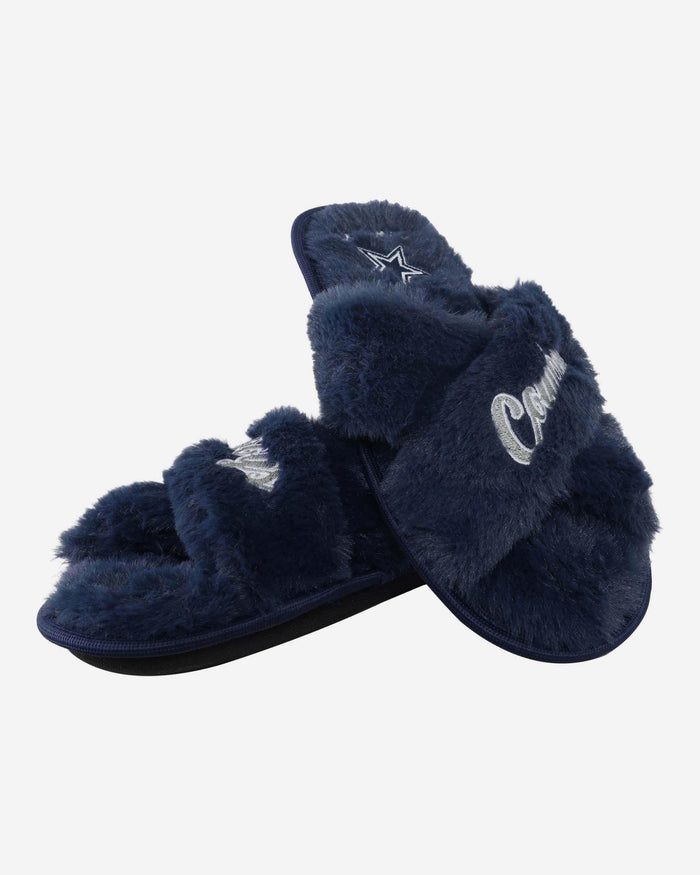 Dallas Cowboys Womens Script Wordmark Fur Cross Slide FOCO - FOCO.com