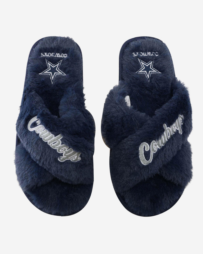 Dallas Cowboys Womens Script Wordmark Fur Cross Slide FOCO S - FOCO.com