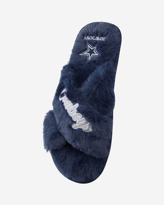 Dallas Cowboys Womens Script Wordmark Fur Cross Slide FOCO - FOCO.com