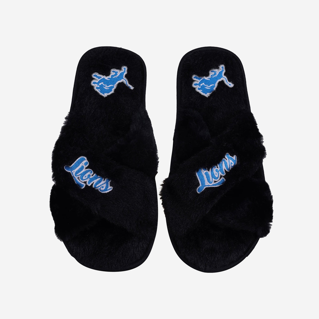 Detroit Lions Womens Script Wordmark Fur Cross Slide FOCO S - FOCO.com