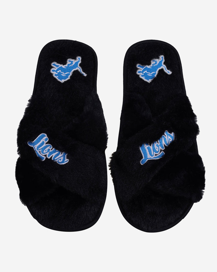 Detroit Lions Womens Script Wordmark Fur Cross Slide FOCO S - FOCO.com