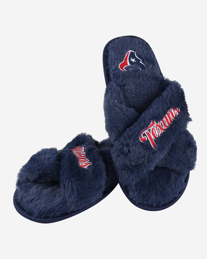 Houston Texans Womens Script Wordmark Fur Cross Slide FOCO - FOCO.com