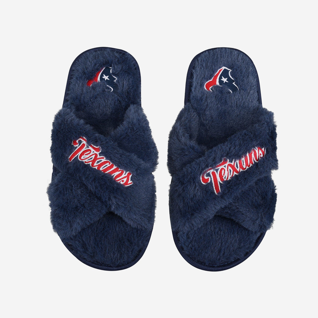 Houston Texans Womens Script Wordmark Fur Cross Slide FOCO S - FOCO.com