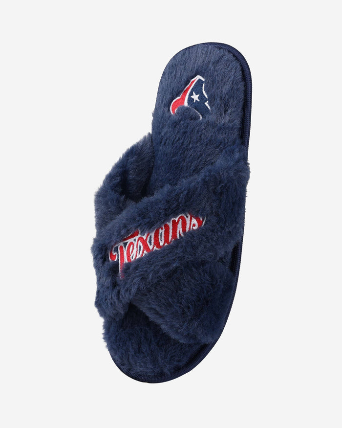 Houston Texans Womens Script Wordmark Fur Cross Slide FOCO - FOCO.com