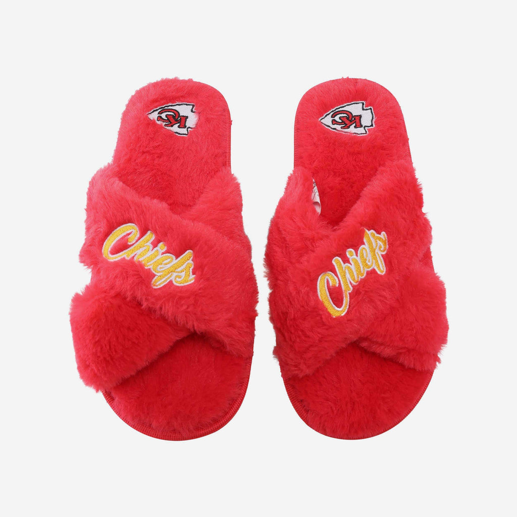 Kansas City Chiefs Womens Script Wordmark Fur Cross Slide FOCO S - FOCO.com