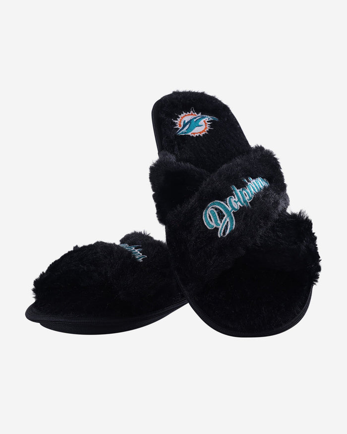 Miami Dolphins Womens Script Wordmark Fur Cross Slide FOCO - FOCO.com