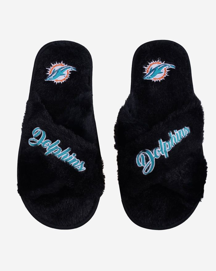 Miami Dolphins Womens Script Wordmark Fur Cross Slide FOCO S - FOCO.com