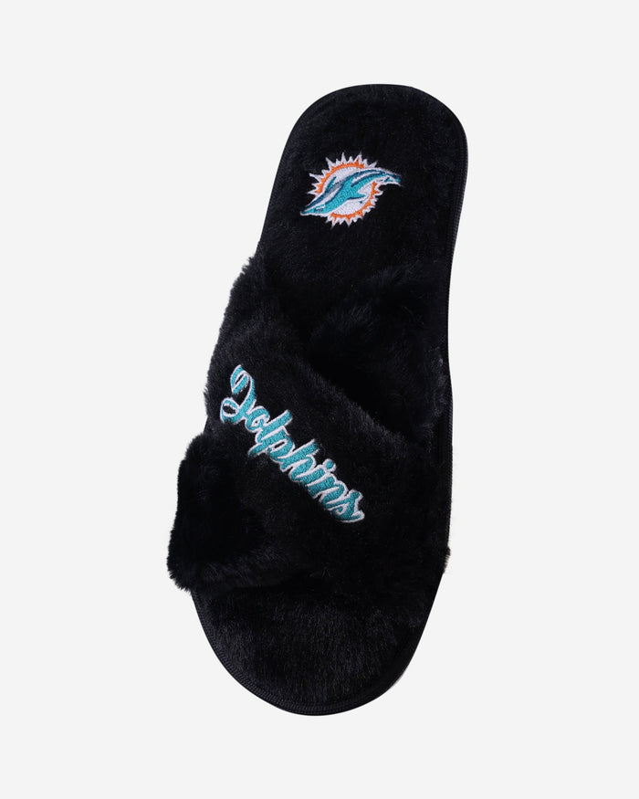 Miami Dolphins Womens Script Wordmark Fur Cross Slide FOCO - FOCO.com