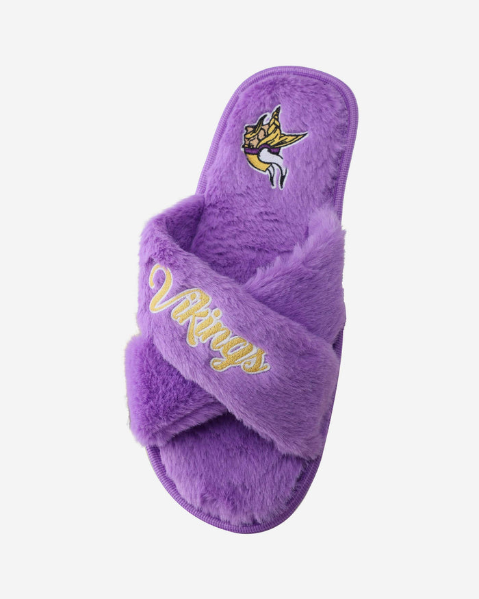 Minnesota Vikings Womens Script Wordmark Fur Cross Slide FOCO - FOCO.com