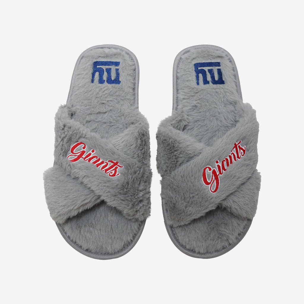 New York Giants Womens Script Wordmark Fur Cross Slide FOCO S - FOCO.com