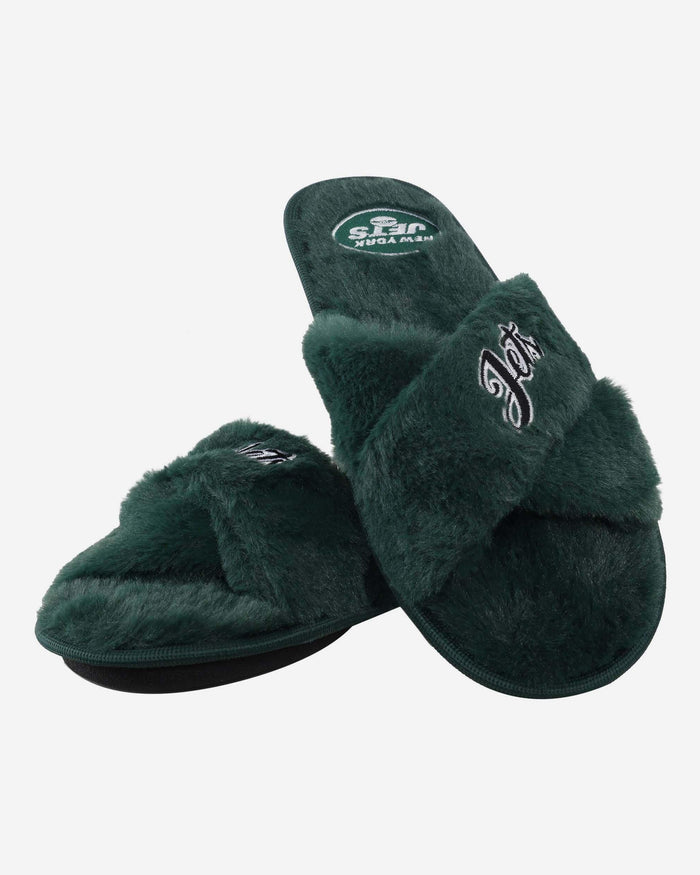 New York Jets Womens Script Wordmark Fur Cross Slide FOCO - FOCO.com