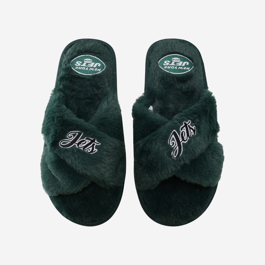 New York Jets Womens Script Wordmark Fur Cross Slide FOCO S - FOCO.com