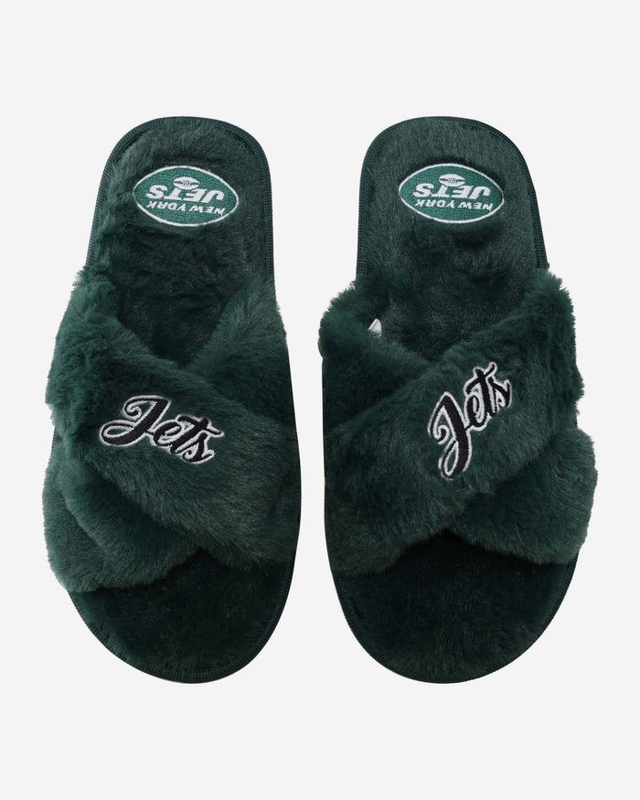 New York Jets Womens Script Wordmark Fur Cross Slide FOCO S - FOCO.com