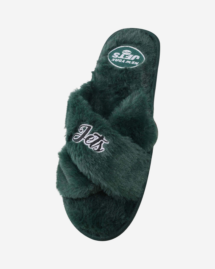 New York Jets Womens Script Wordmark Fur Cross Slide FOCO - FOCO.com