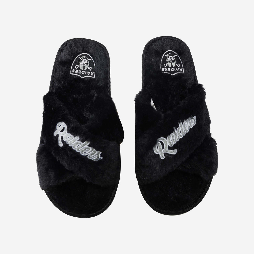 Las Vegas Raiders Womens Script Wordmark Fur Cross Slide FOCO S - FOCO.com