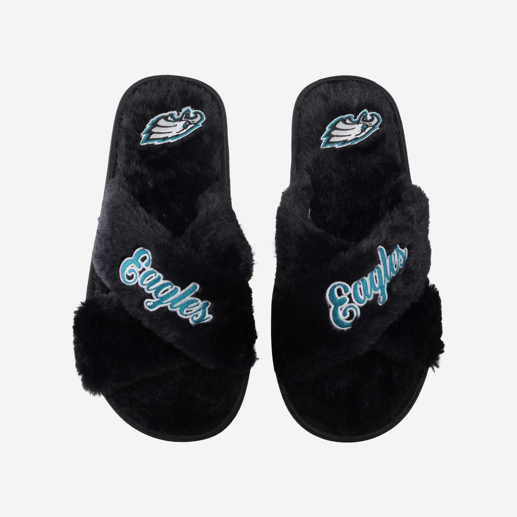 Philadelphia Eagles Womens Script Wordmark Fur Cross Slide FOCO S - FOCO.com