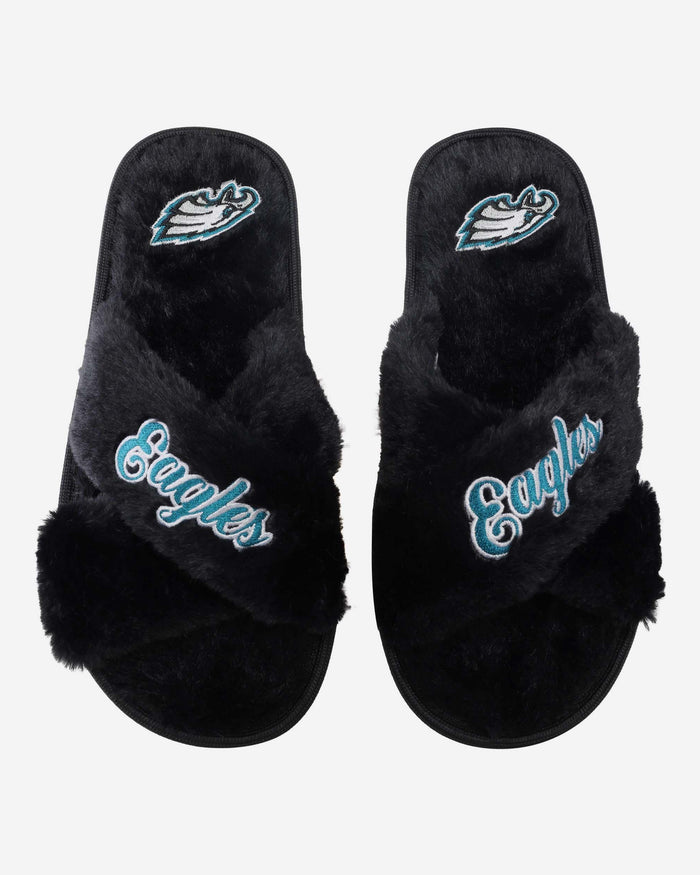 Philadelphia Eagles Womens Script Wordmark Fur Cross Slide FOCO S - FOCO.com