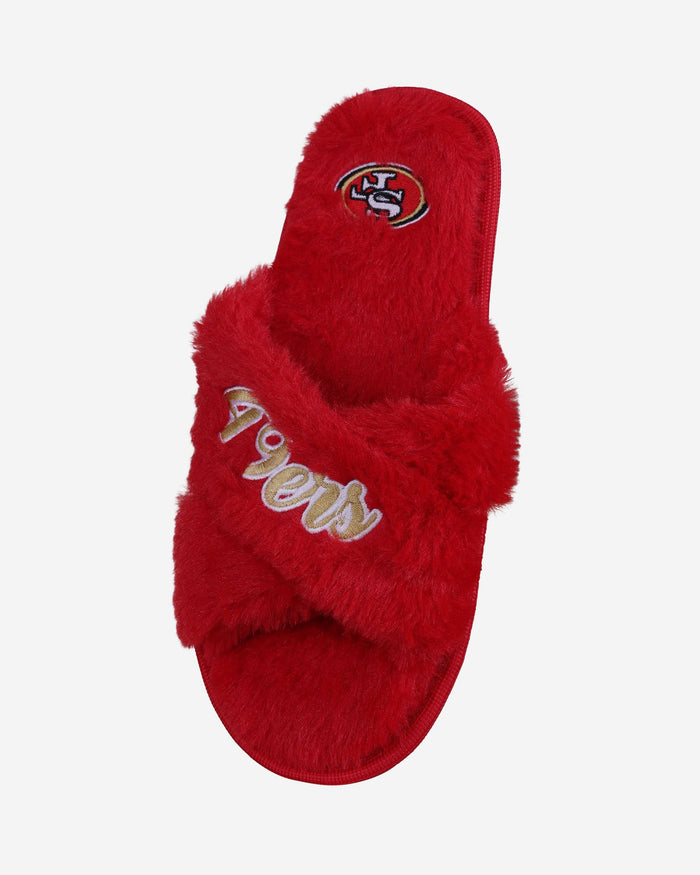 San Francisco 49ers Womens Script Wordmark Fur Cross Slide FOCO - FOCO.com