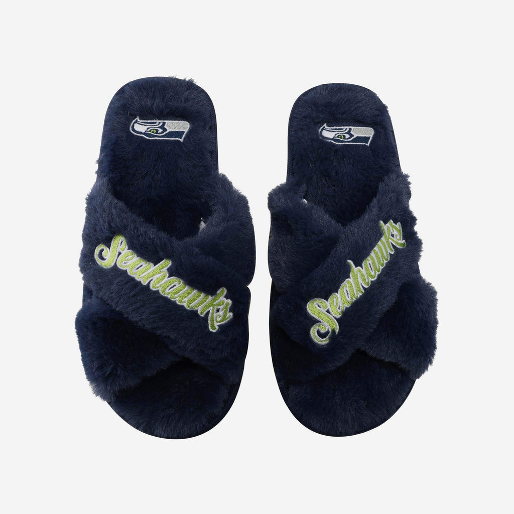 Seattle Seahawks Womens Script Wordmark Fur Cross Slide FOCO S - FOCO.com