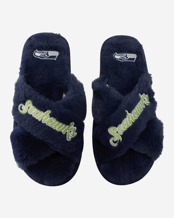 Seattle Seahawks Womens Script Wordmark Fur Cross Slide FOCO S - FOCO.com