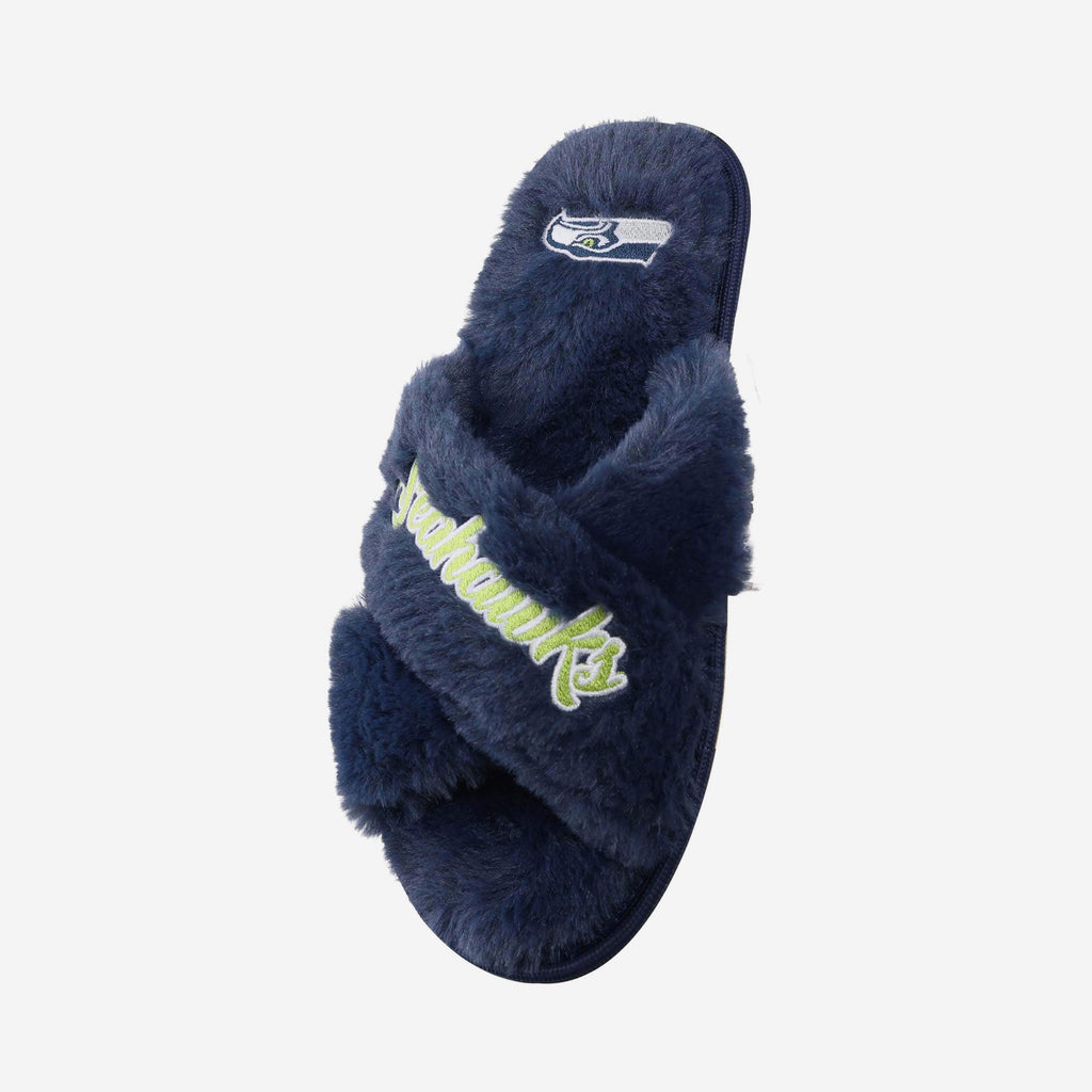 Seattle Seahawks Womens Script Wordmark Fur Cross Slide FOCO