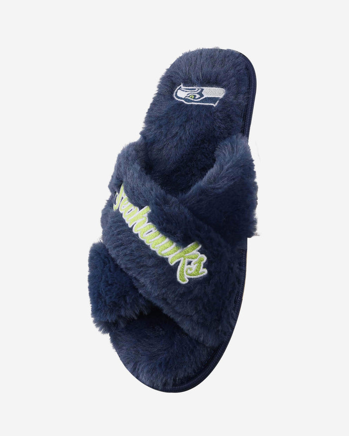 Seattle Seahawks Womens Script Wordmark Fur Cross Slide FOCO - FOCO.com