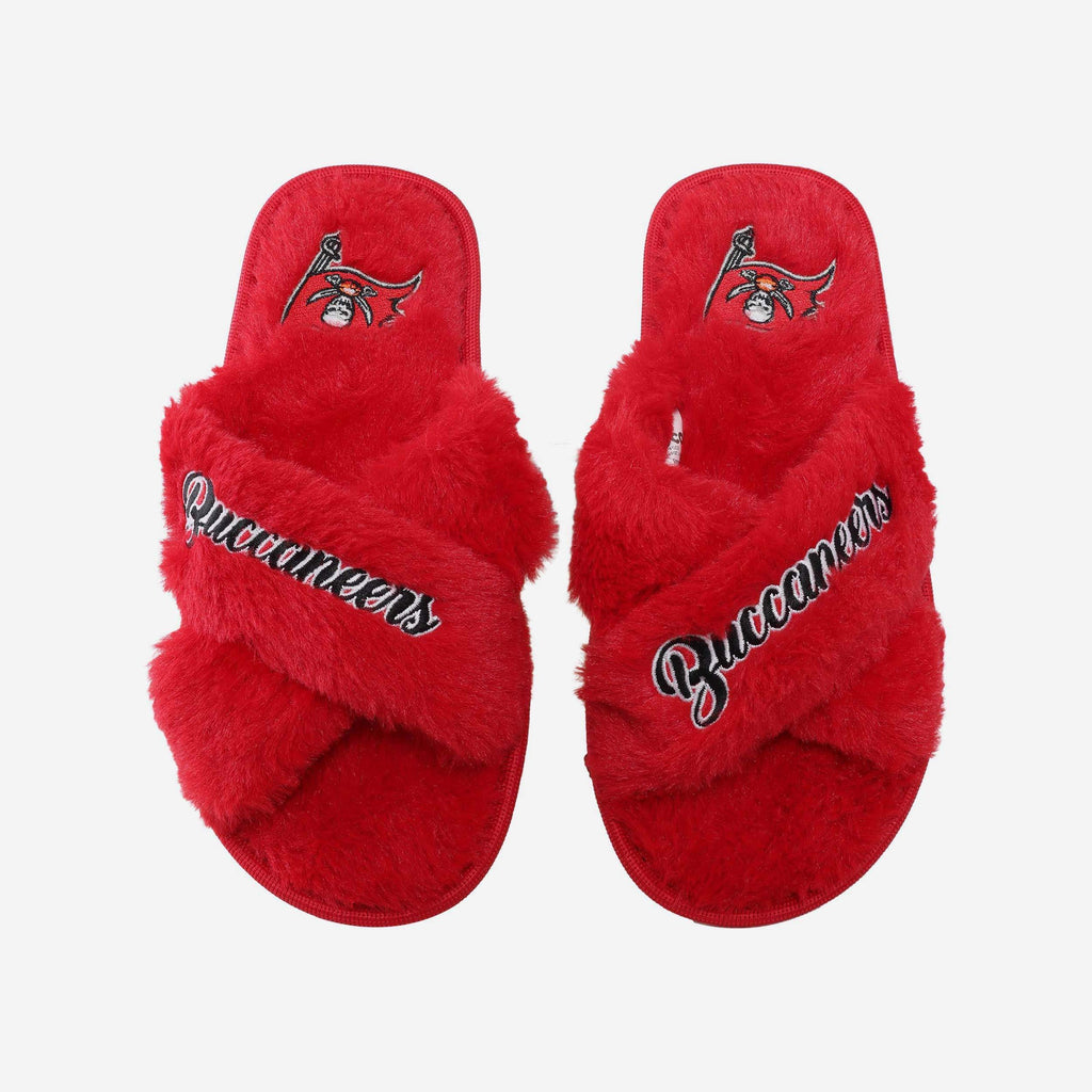 Tampa Bay Buccaneers Womens Script Wordmark Fur Cross Slide FOCO S - FOCO.com