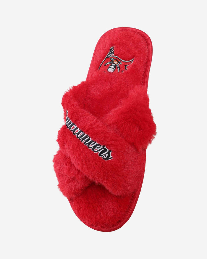 Tampa Bay Buccaneers Womens Script Wordmark Fur Cross Slide FOCO - FOCO.com