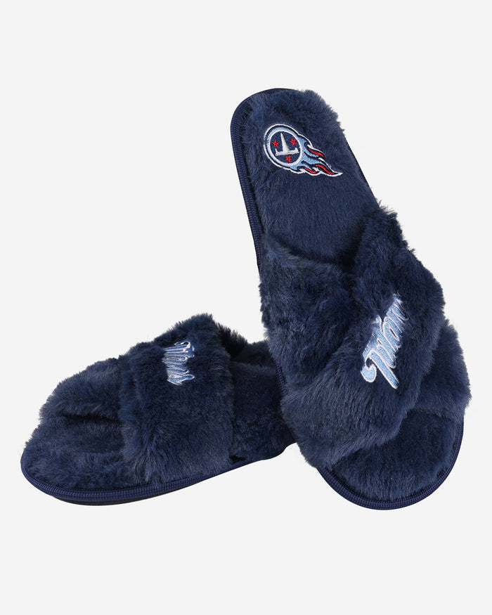 Tennessee Titans Womens Script Wordmark Fur Cross Slide FOCO - FOCO.com