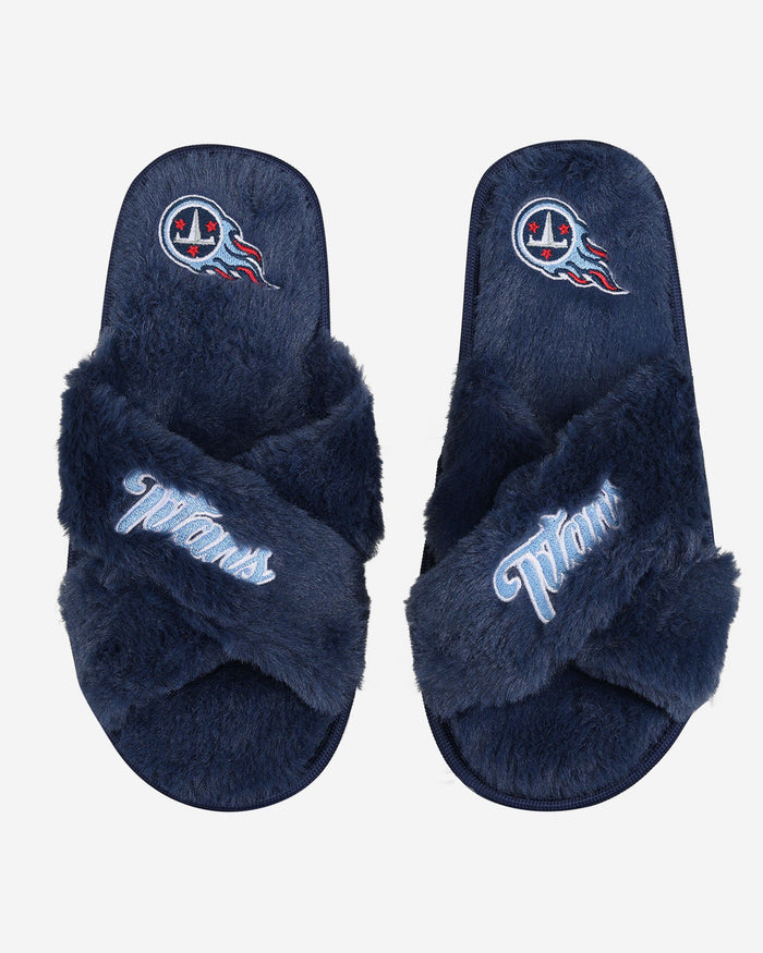 Tennessee Titans Womens Script Wordmark Fur Cross Slide FOCO S - FOCO.com