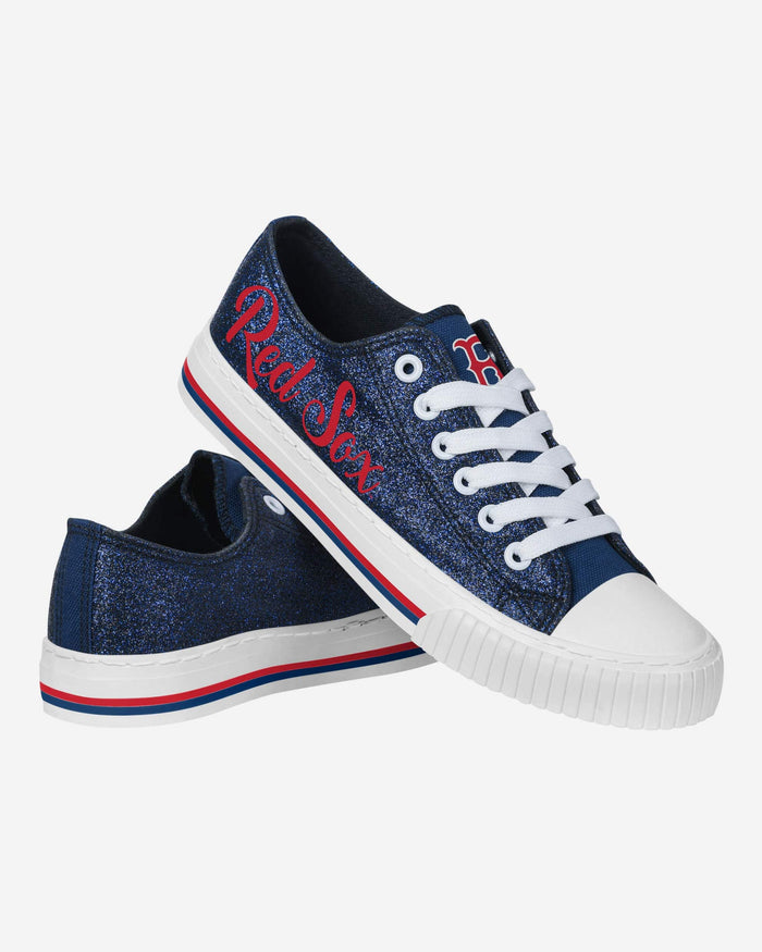 Boston Red Sox Womens Color Glitter Low Top Canvas Shoes FOCO - FOCO.com