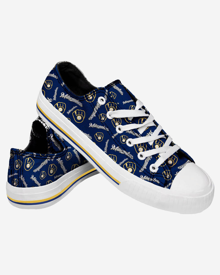 Milwaukee Brewers Womens Low Top Repeat Print Canvas Shoe FOCO - FOCO.com