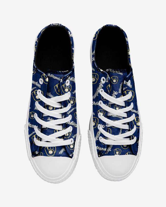 Milwaukee Brewers Womens Low Top Repeat Print Canvas Shoe FOCO - FOCO.com