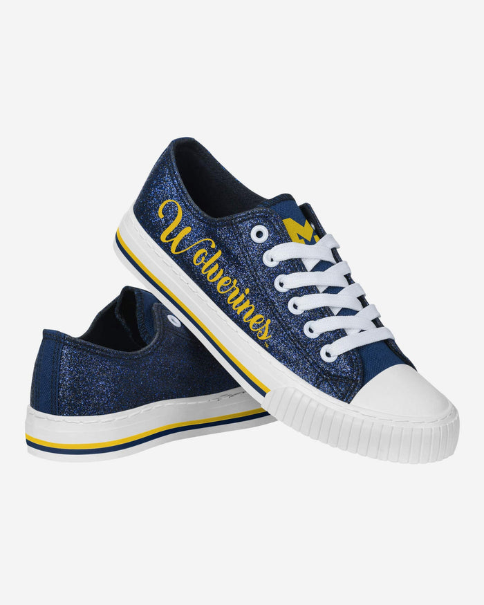 Michigan Wolverines Womens Color Glitter Low Top Canvas Shoes FOCO - FOCO.com