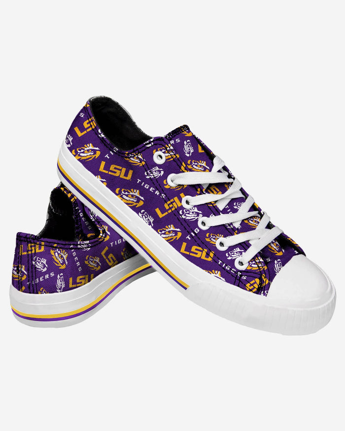 LSU Tigers Womens Low Top Repeat Print Canvas Shoe FOCO - FOCO.com