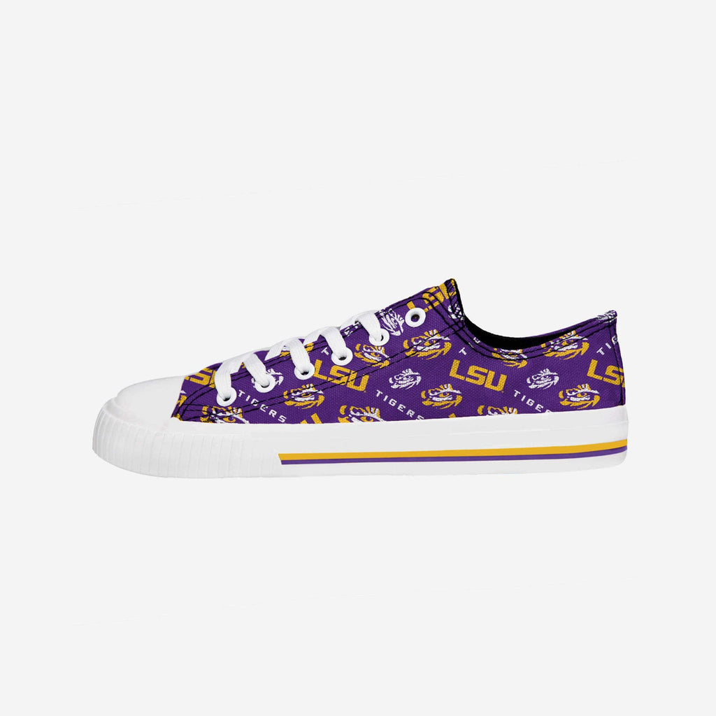 LSU Tigers Womens Low Top Repeat Print Canvas Shoe FOCO - FOCO.com