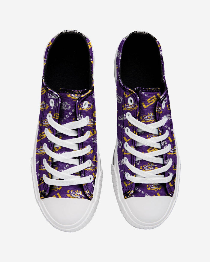 LSU Tigers Womens Low Top Repeat Print Canvas Shoe FOCO - FOCO.com