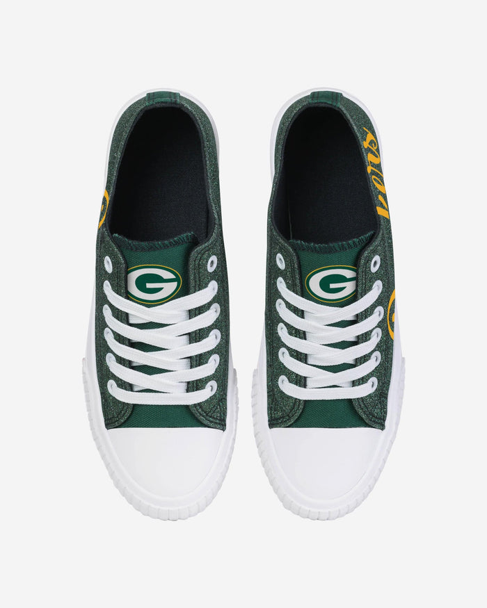 Green Bay Packers Womens Color Glitter Low Top Canvas Shoes FOCO - FOCO.com