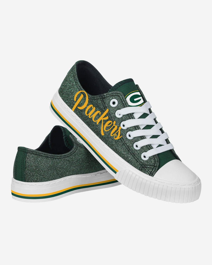 Green Bay Packers Womens Color Glitter Low Top Canvas Shoes FOCO - FOCO.com